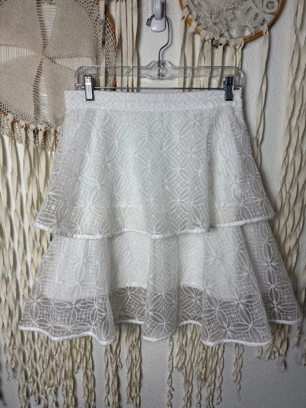 Anthropologie | Pankaj & Nidhi White Lace A-line Skirt Size M